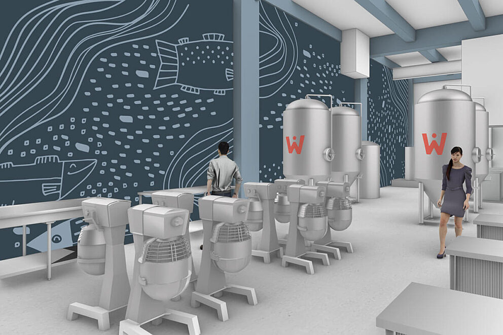 Facility rendering showing commercial mixers